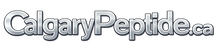 Logo of CalgaryPeptide.ca with metallic text on a white background